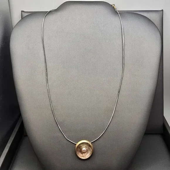 VTG Sterling Silver Pearl Pendant Necklace 925 Germany 2 Tone RL Regis Lecuyer - Picture 2 of 13